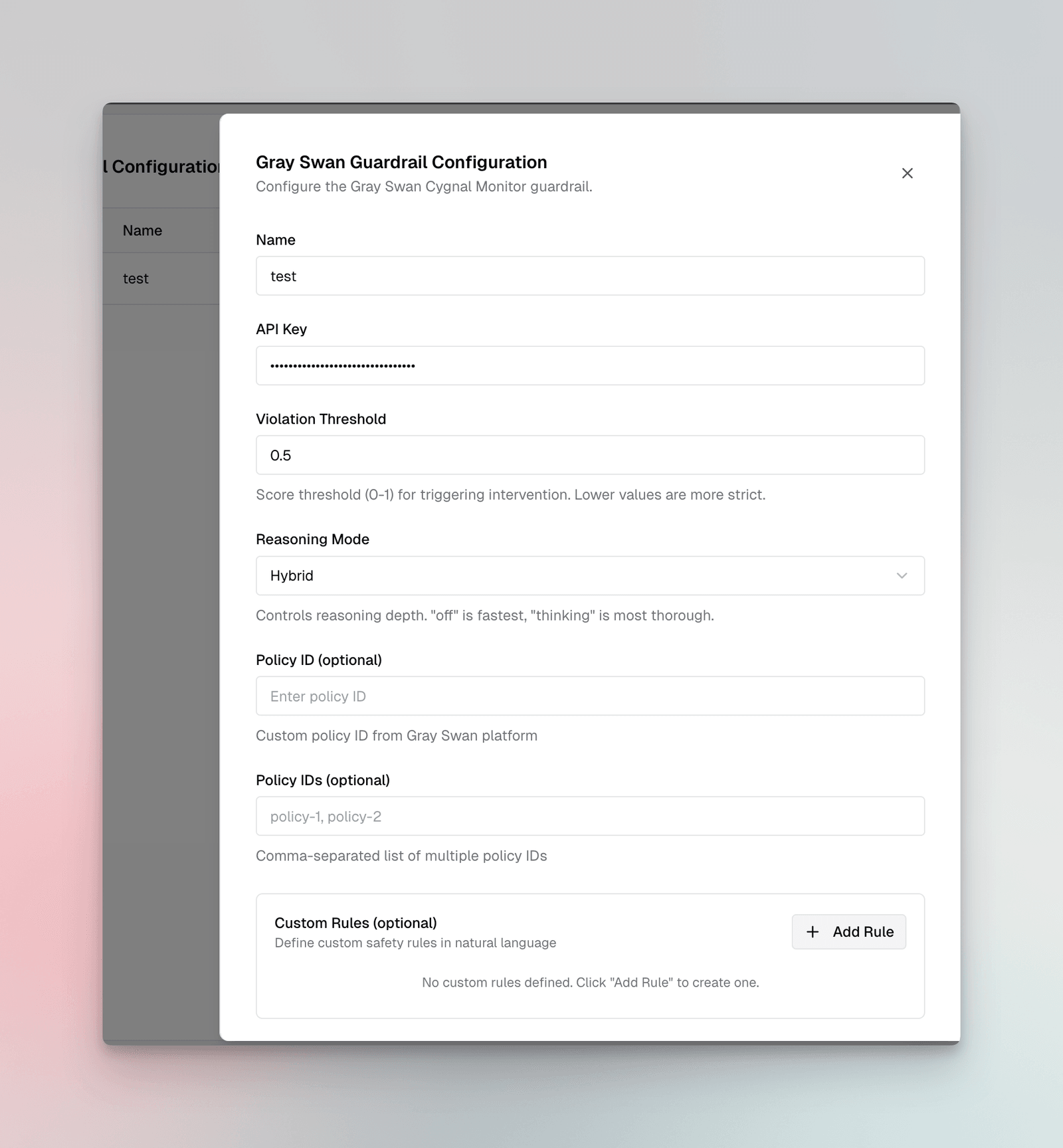 GraySwan configuration form