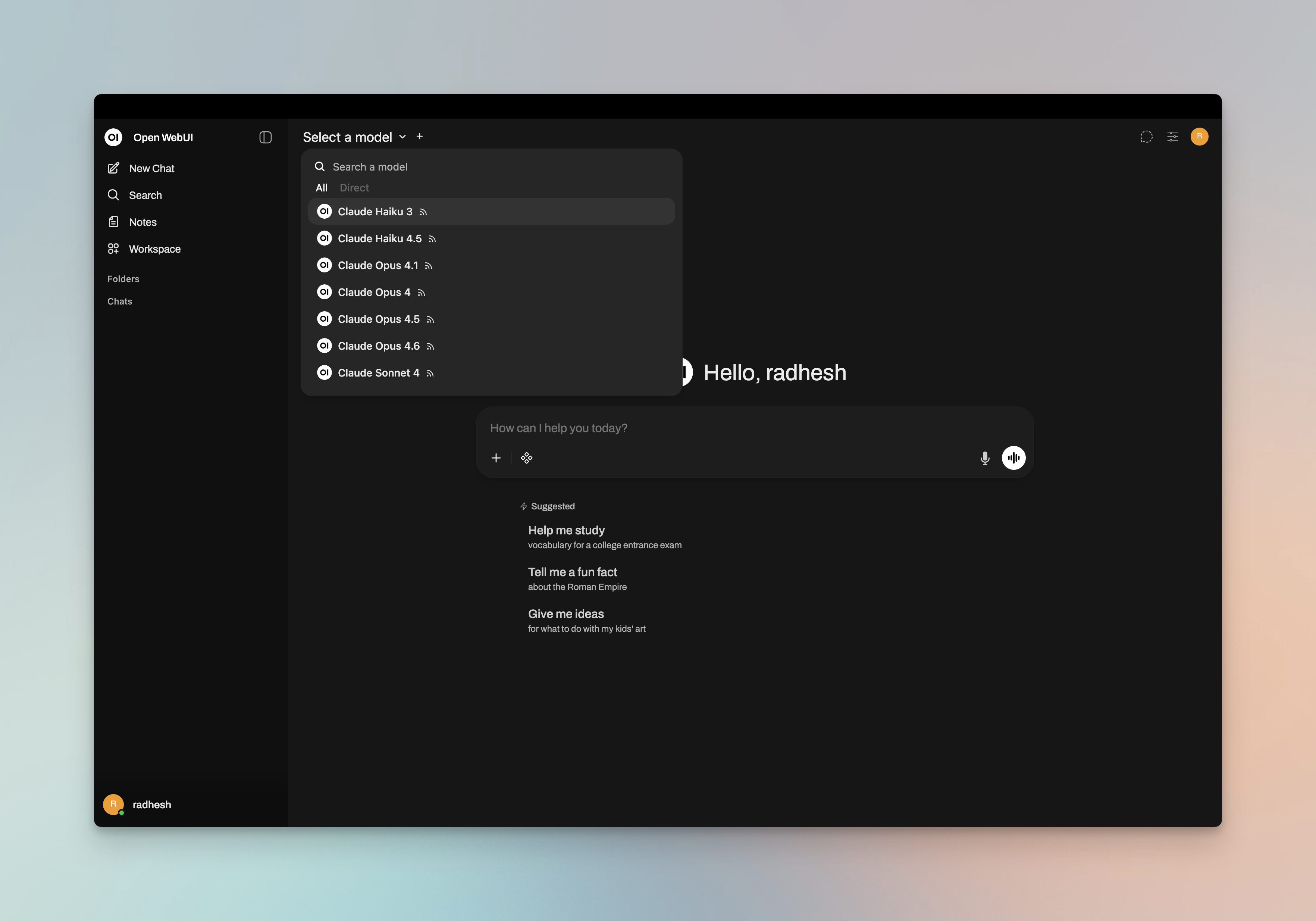 DeepIntShield models listed in the Open WebUI model selector
