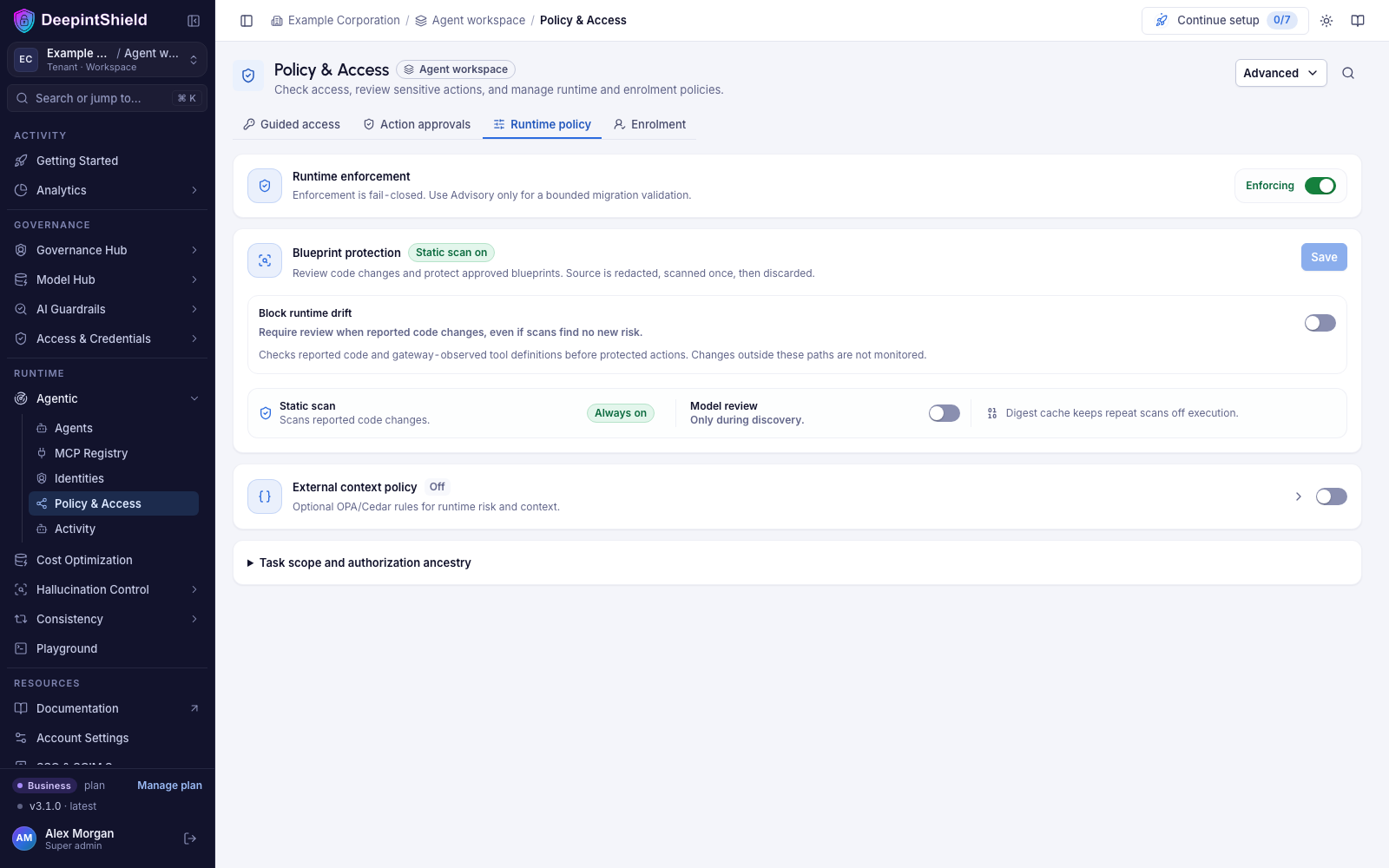 Runtime policy configuration in the current Policy and Access workspace