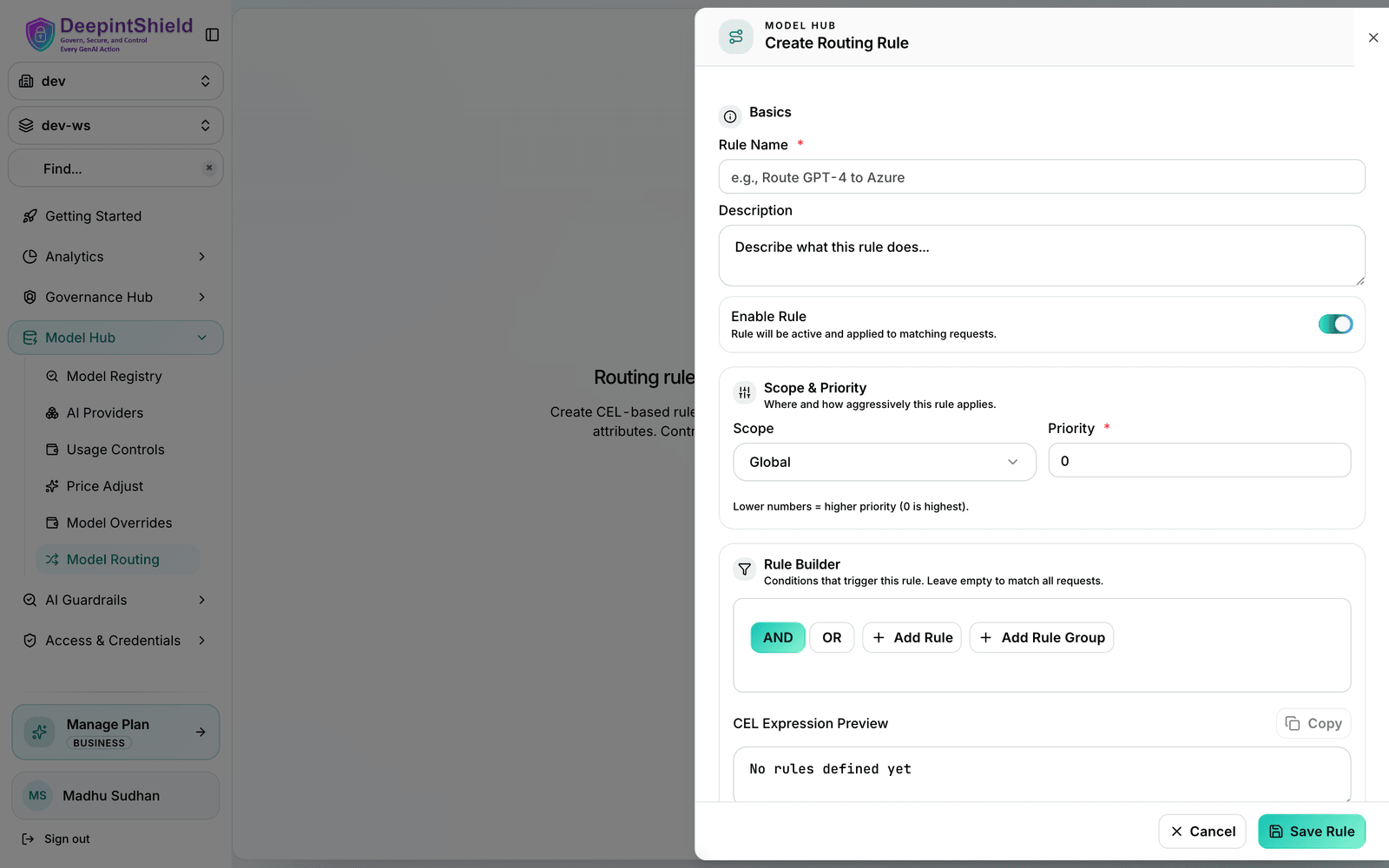 Create Routing Rule Dialog