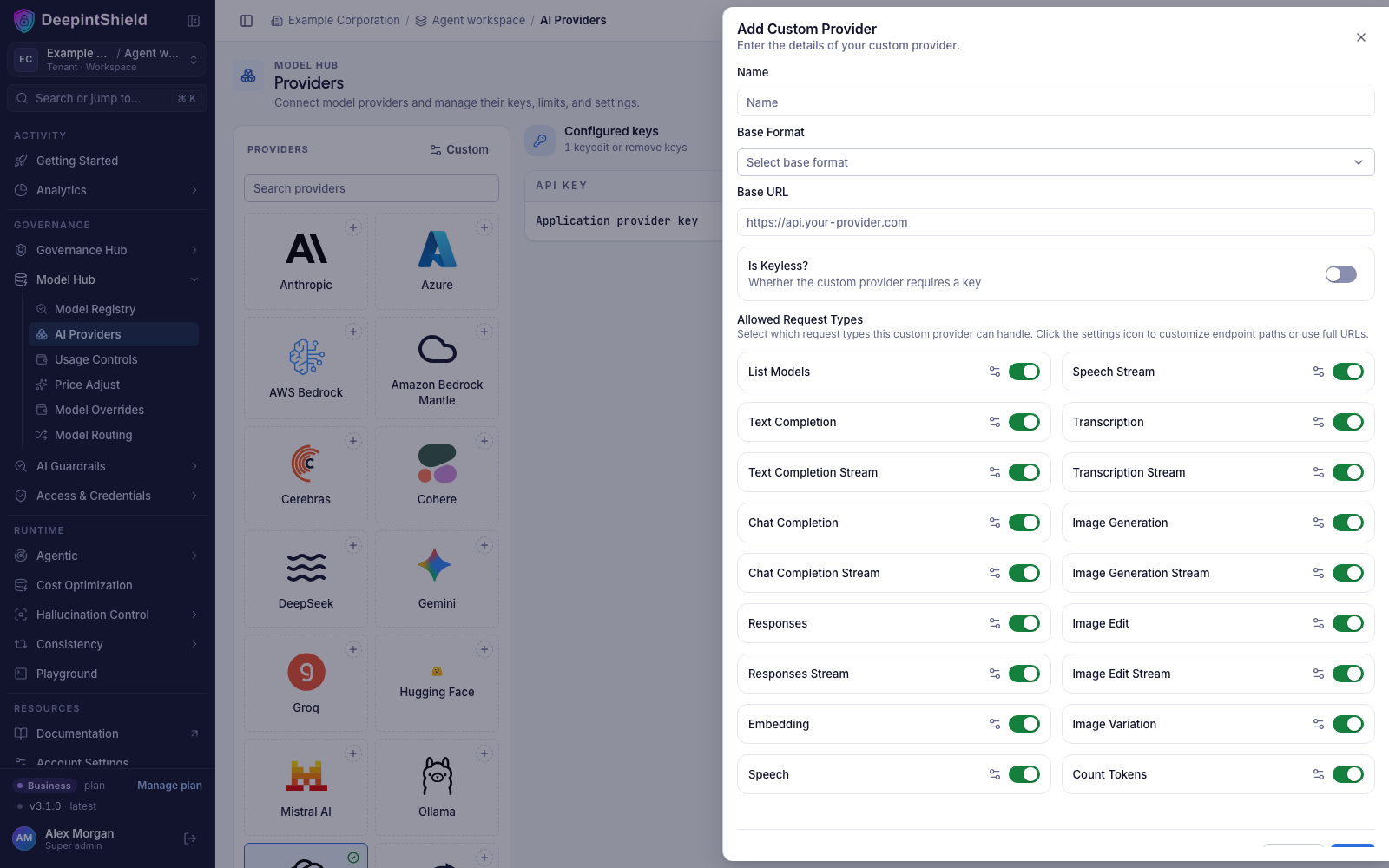 Add Custom Provider sheet