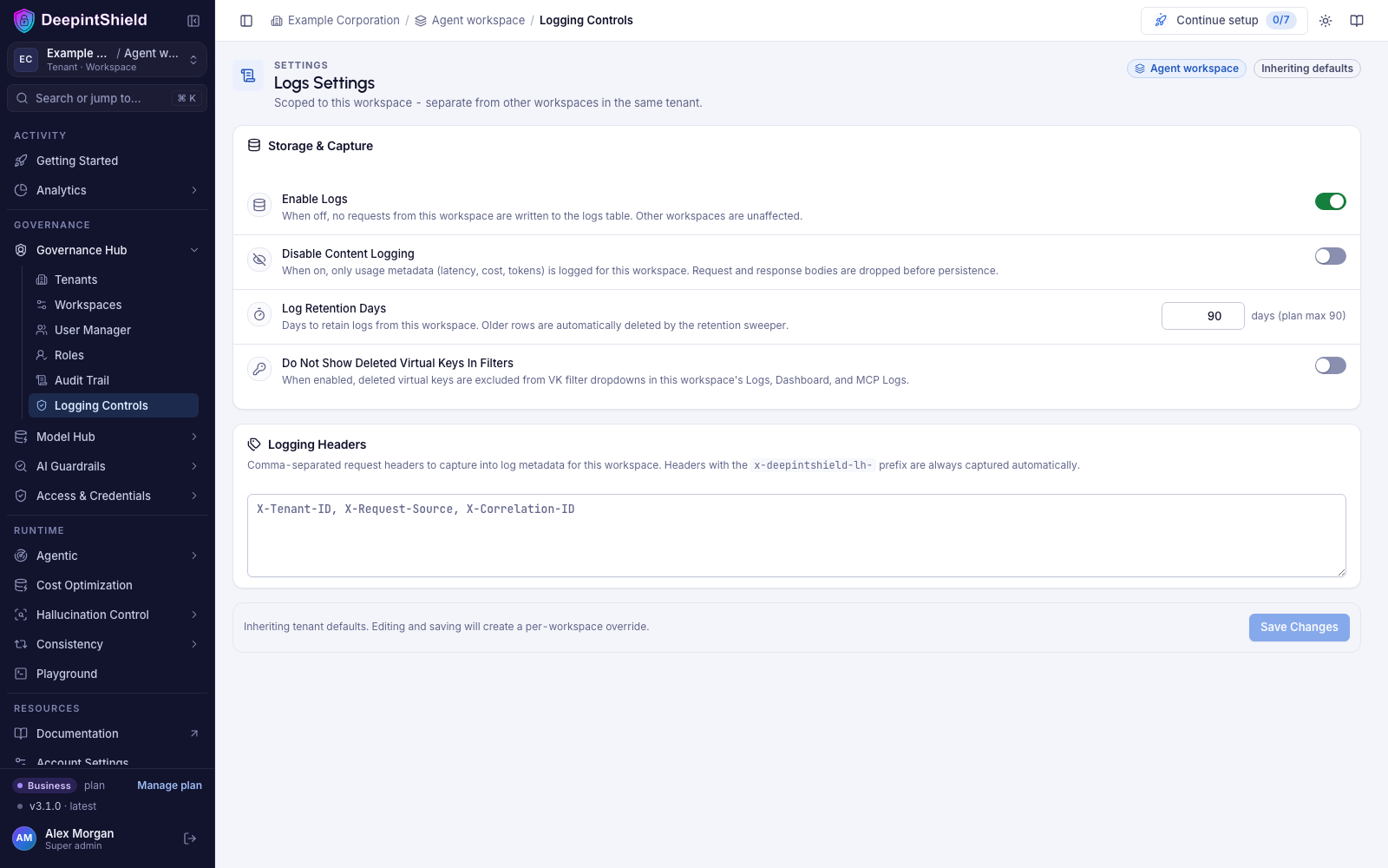 Current logging configuration