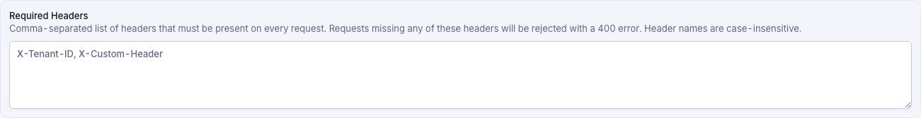 Required Headers Configuration