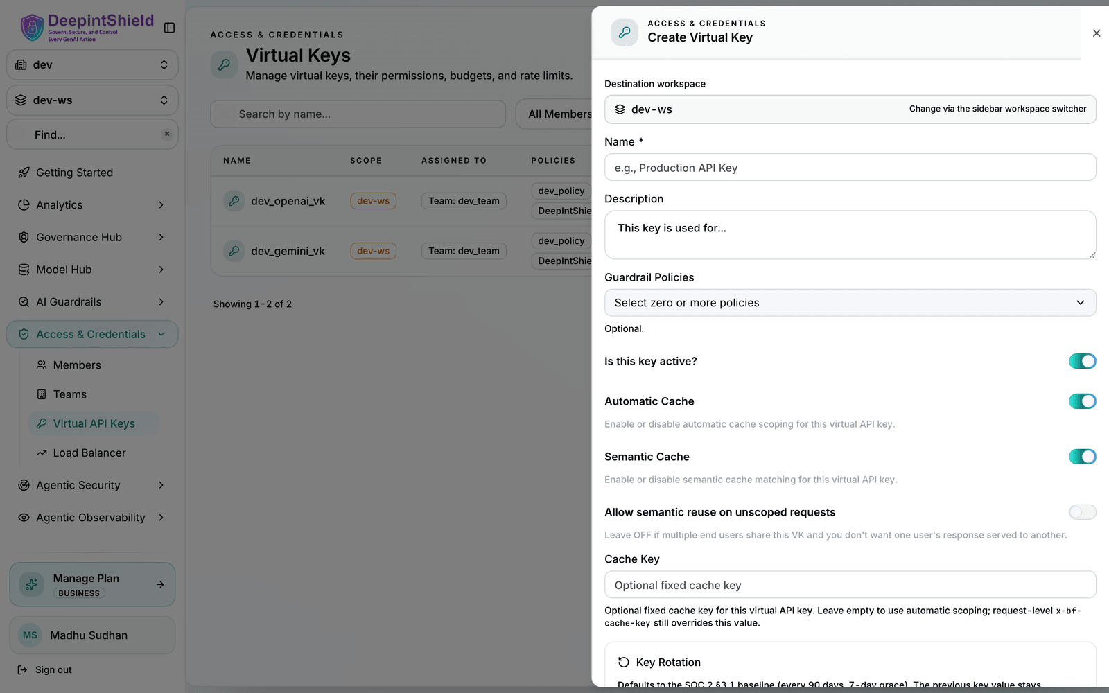 Virtual Key Provider Configuration Interface