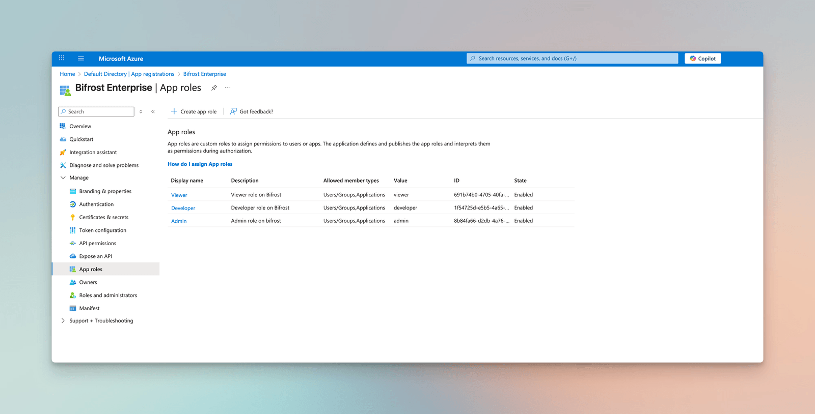 Entra App Roles configuration