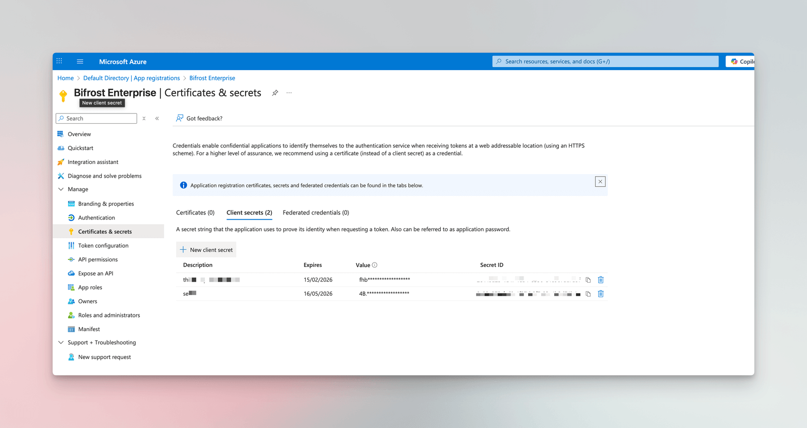 Entra Enterprise Client Secrets