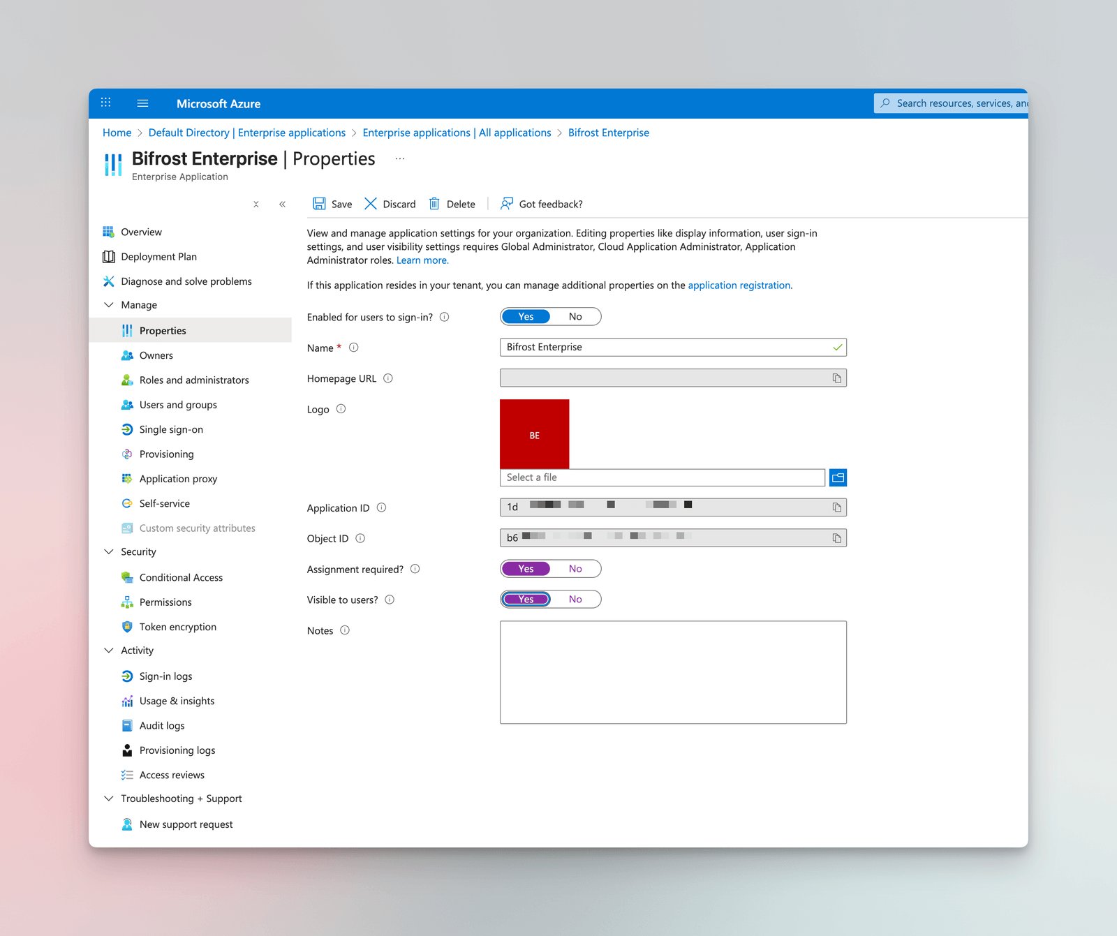 Entra Enterprise Application Properties
