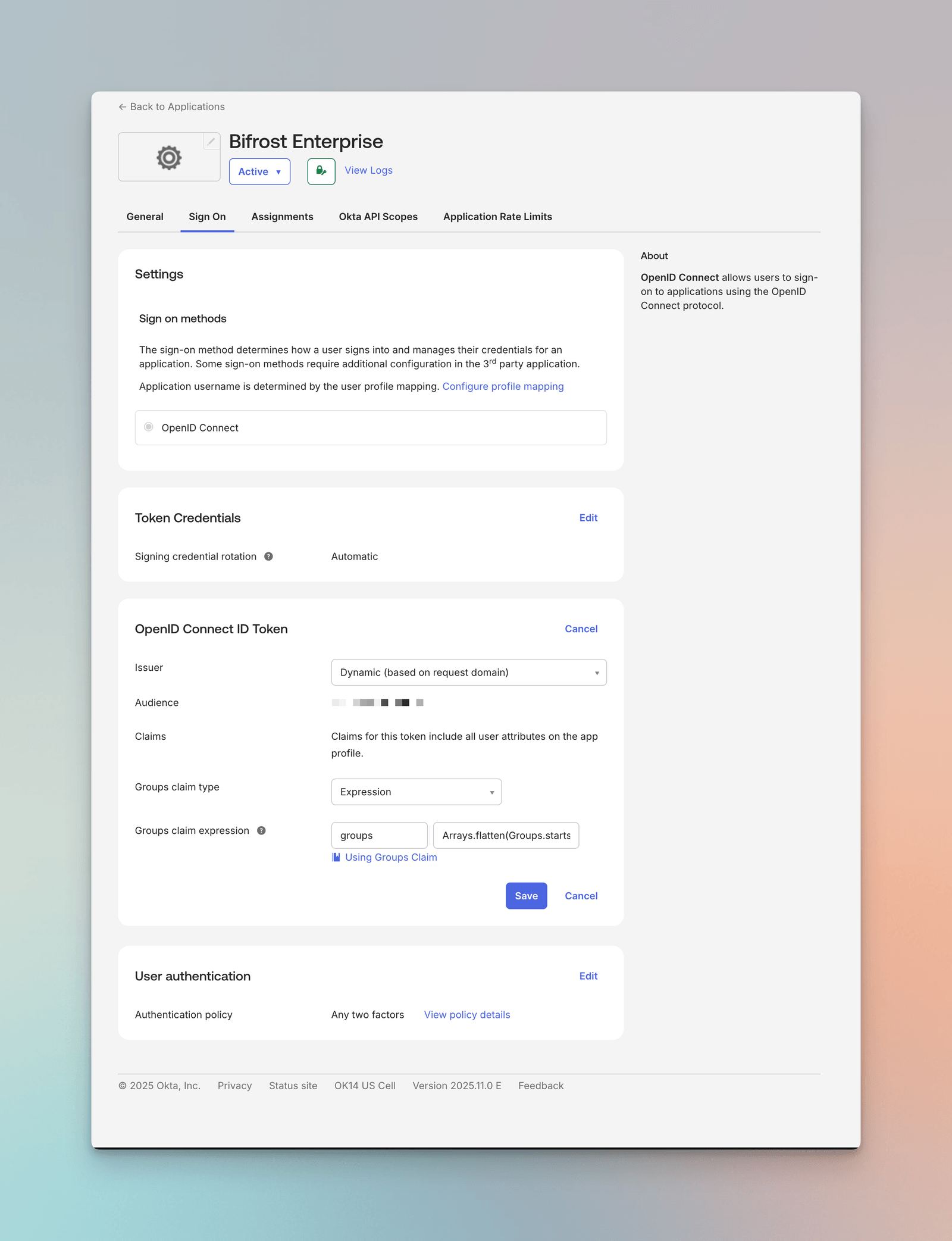 Application Sign On configuration